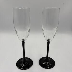 Vintage Luminarc Domino Champagne Black Stem Flutes France 1980s